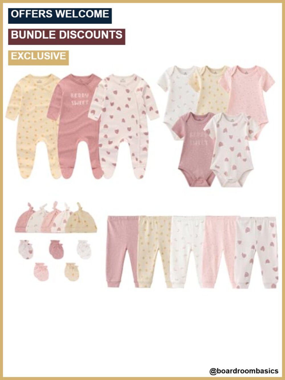 Newborn Layette Gift Set 23-Piece 100% Cotton Bodysuits Hats Mittens Socks 0-12M